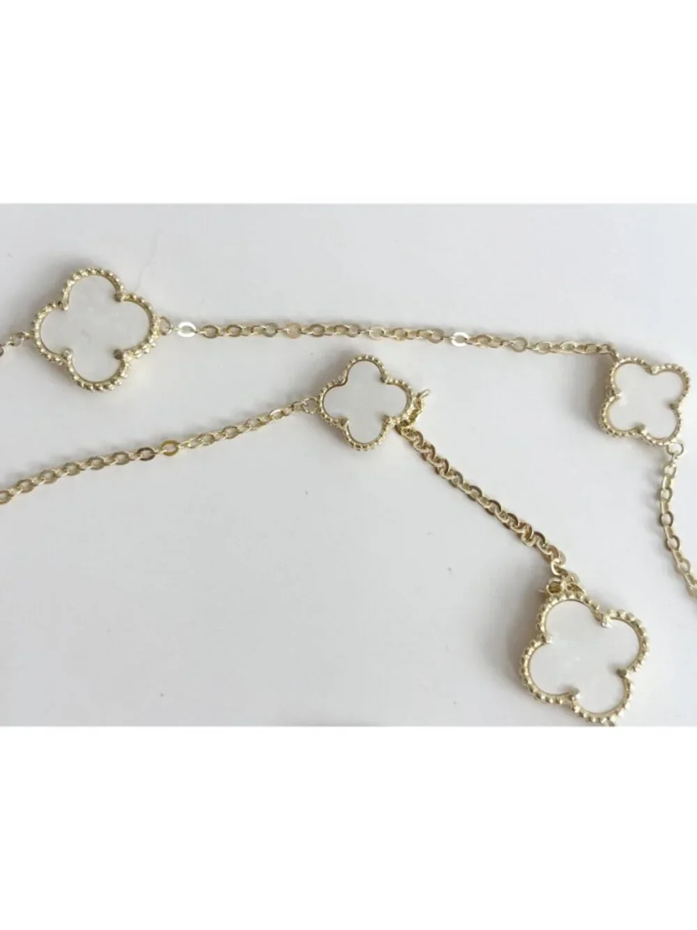 4 Leaf Clover Faux Moonstone Cable Chain Link Vintage Ultra Long Necklace - 36